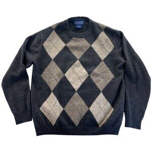Davis & Squire Mens Argyle Crewneck Cashmere Sweater Medium Pullover Gray Knit